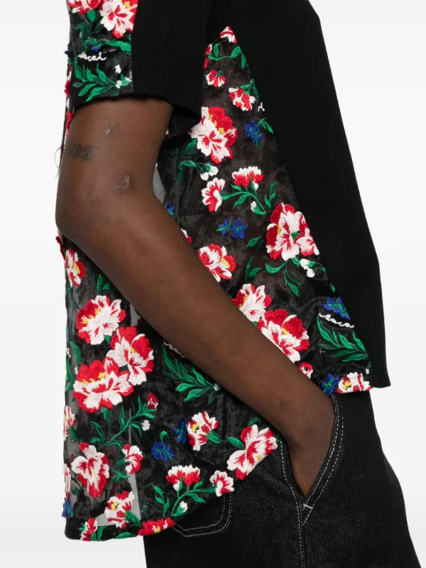 Sacai floral-embroidered T-shirt | Black | FARFETCH ZA