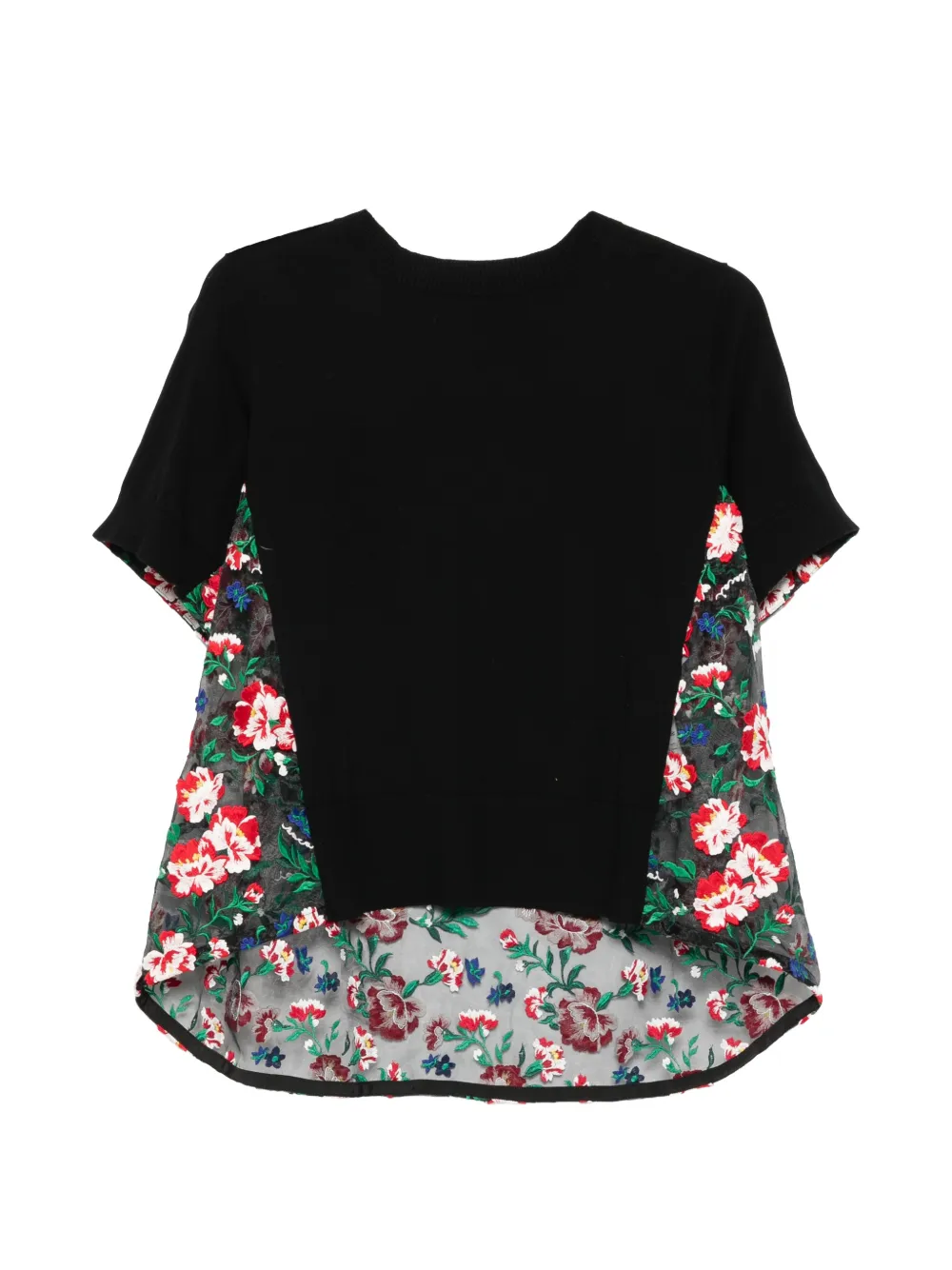 sacai floral-embroidered T-shirt - Schwarz