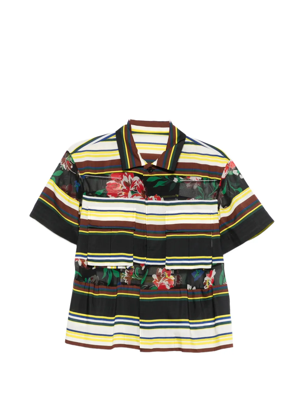 sacai striped floral-print blouse - Nero