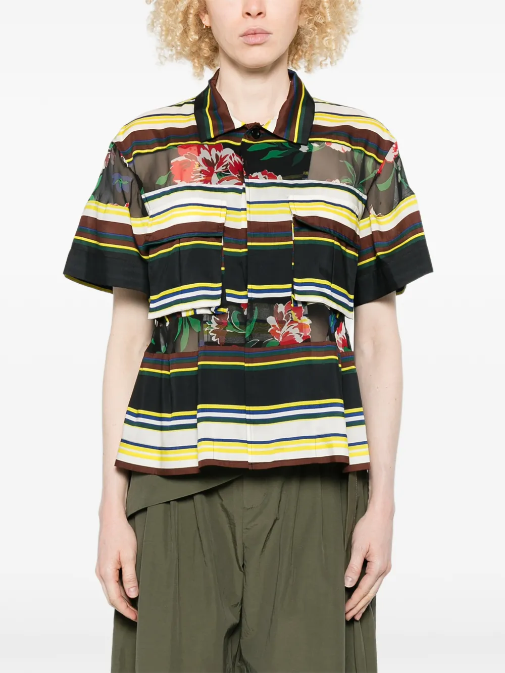 sacai Zijden blouse met bloemenprint Zwart
