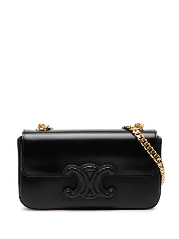 Celine Pre-owned 2000-2025 Smooth Calfskin Cuir Triomphe Chain Shoulder Bag in Black