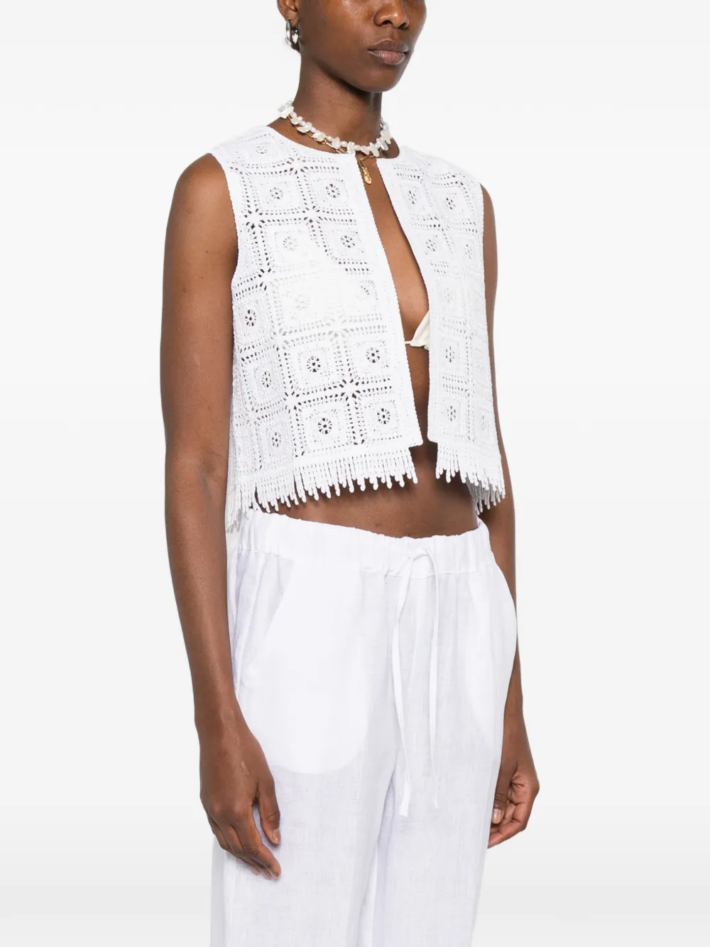 Marella Tenente gehaakte bodywarmer met franje Wit