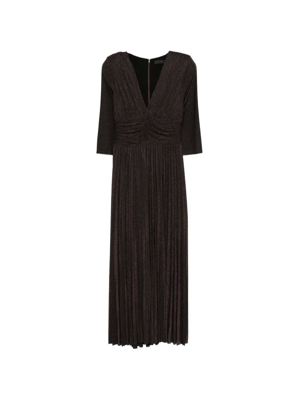LIU JO V-neck pleated midi dress - Marrone