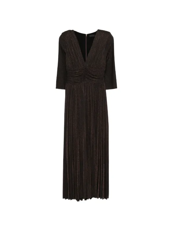 lurex pleated midi dress LIU JO Long Pleated Lurex Dress | Brown