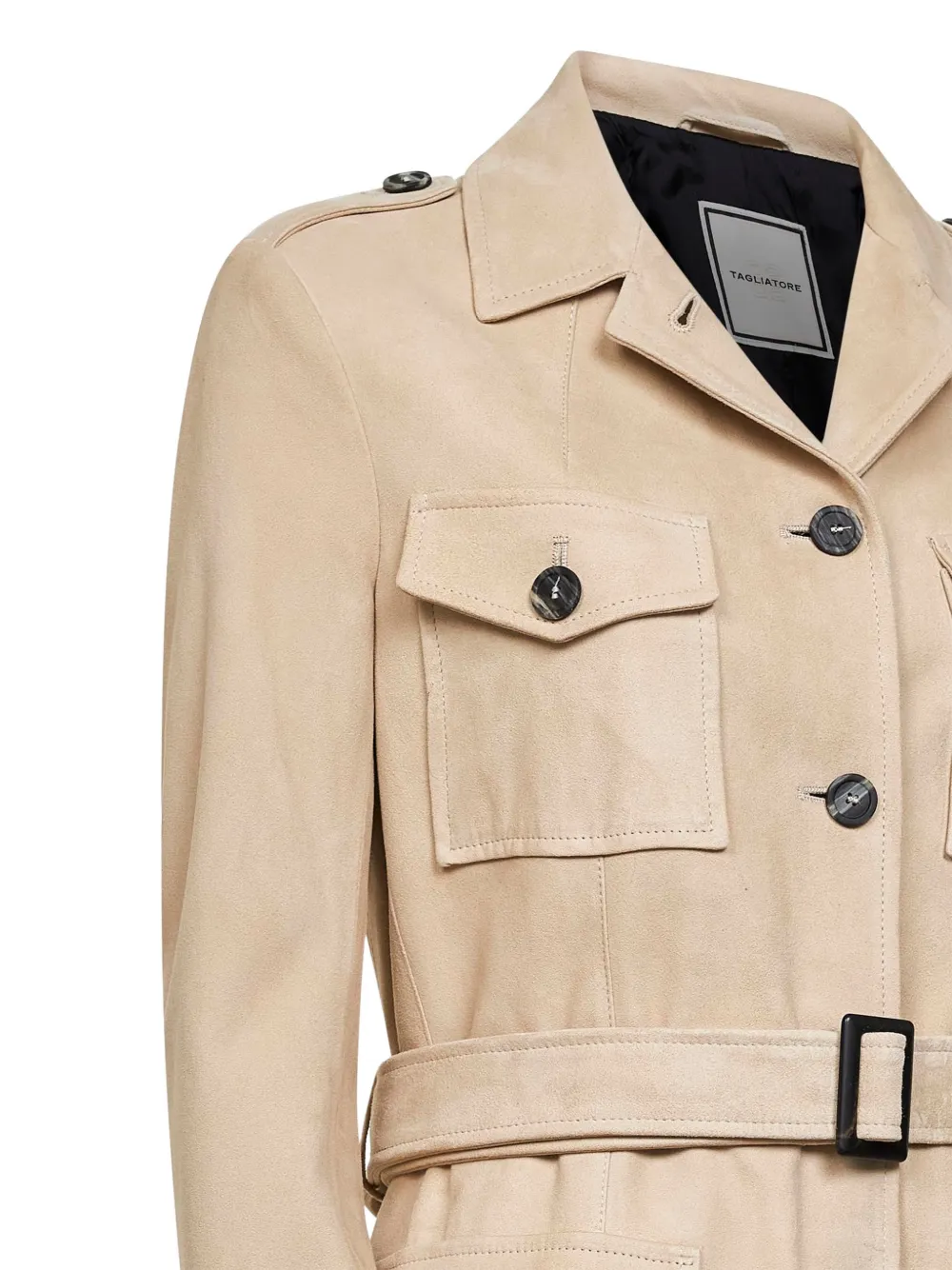 Tagliatore Leren jack met ceintuur en knopen Beige