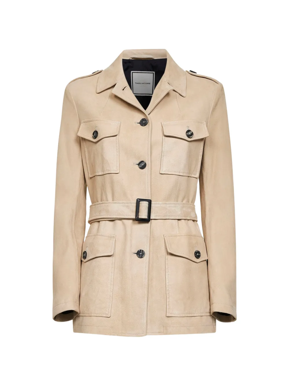 Tagliatore buttoned belted lambskin jacket - Toni neutri