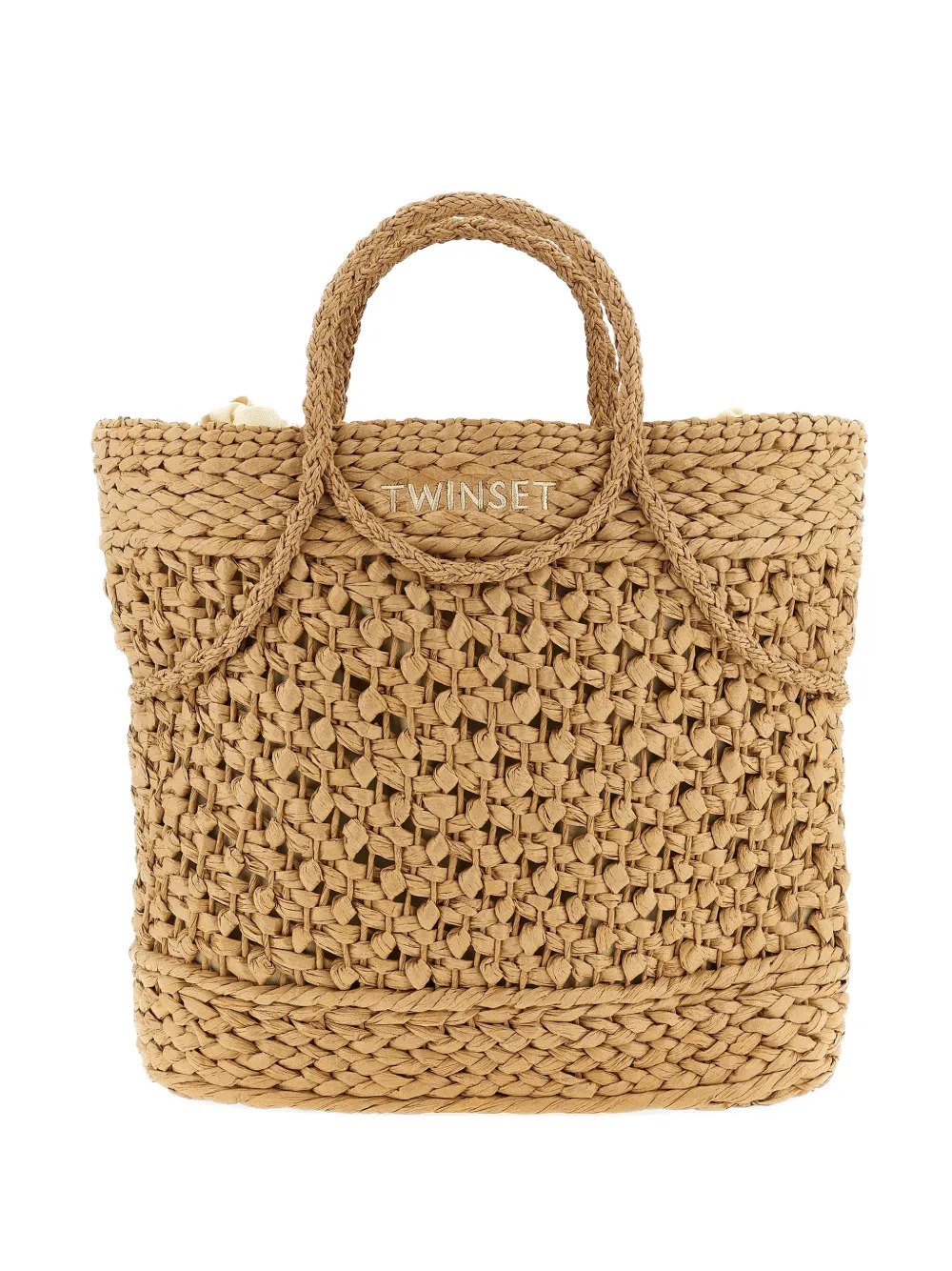 TWINSET woven straw logo shopping tote bag - Toni neutri