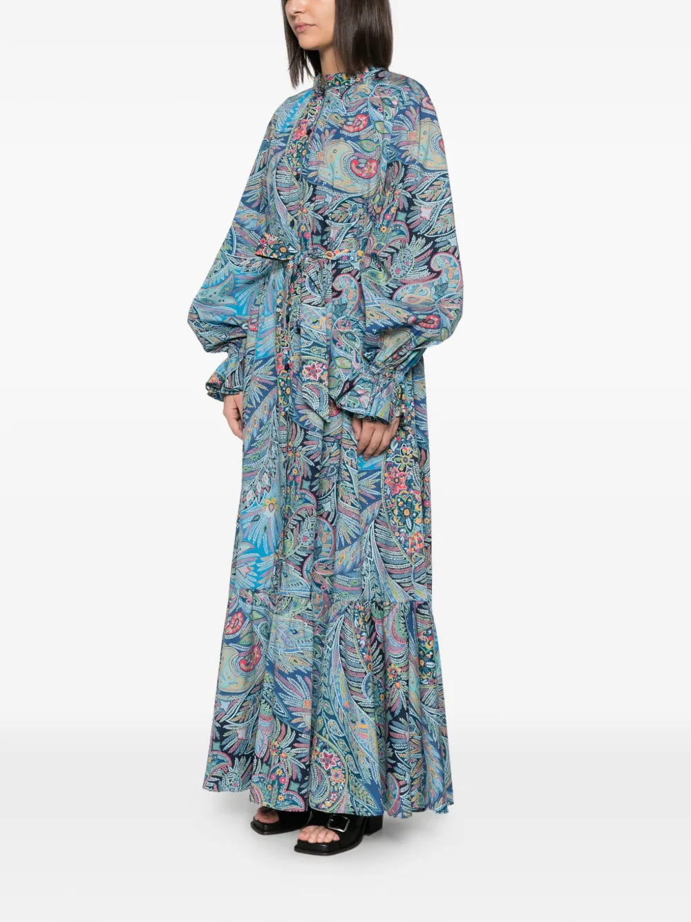 ETRO Maxi-jurk met paisley-print en ruches Blauw