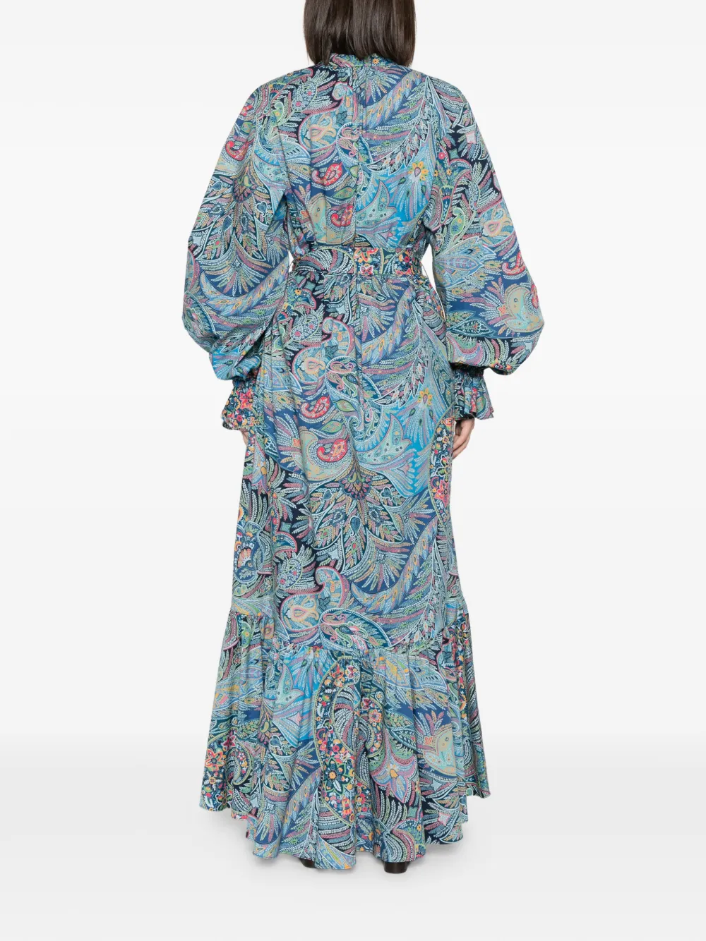 ETRO Maxi-jurk met paisley-print en ruches Blauw