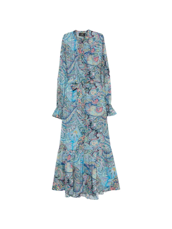 Etro Paisley-pattern Ruffled Maxi Dress in Blue