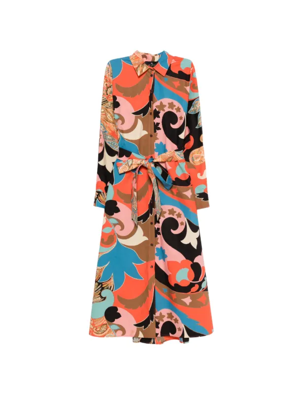 Etro Paisley-print Belted Shirt Dress in Orange