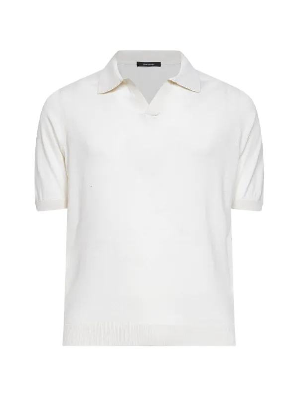 Tagliatore V-neck Polo-collar T-shirt in White