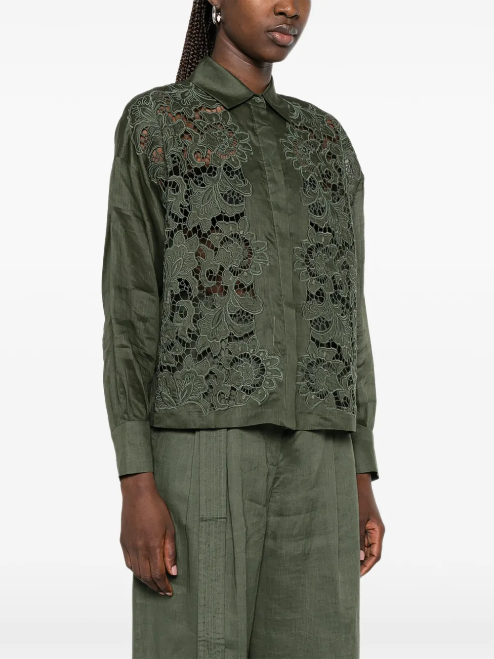  Max Mara Pantalon Ample Cali à Taille Ceinturée - Vert 