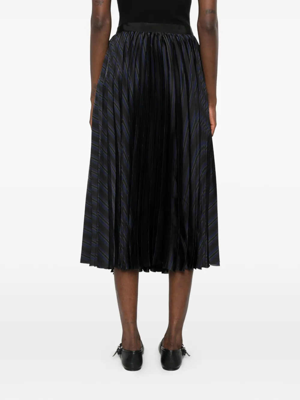 Sacai プリーツストライプ ミディスカート | ブラック | FARFETCH JP