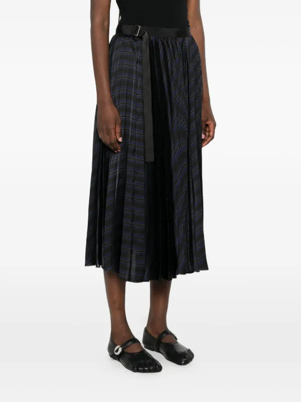 【入手困難】sacai マルチストライプ　プリーツスカート Sacai プリーツストライプ ミディスカート | ブラック | FARFETCH JP