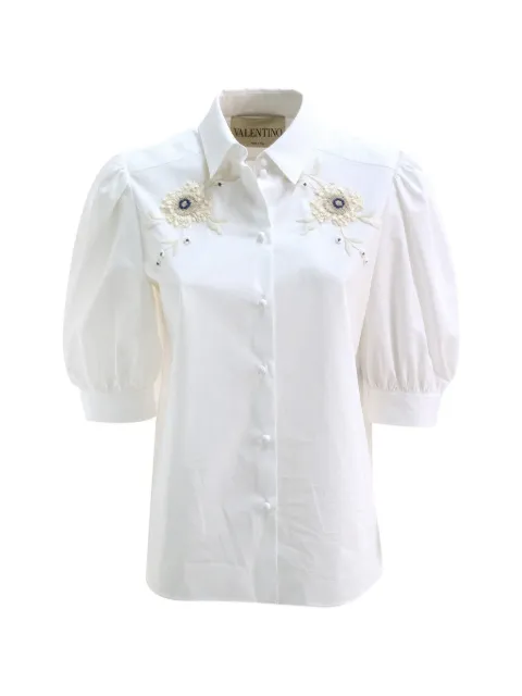 Valentino Garavani floral-appliqué puffed-sleeve shirt
