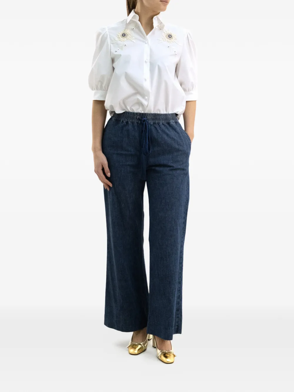 Valentino Garavani Blouse met bloemapplicatie en pofmouwen Wit