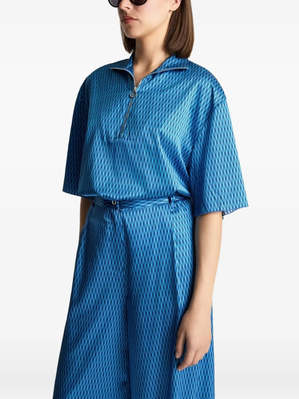 Fusalp T-shirt met diamantpatroon en rits Blauw