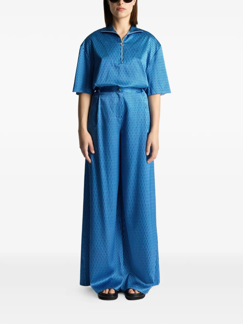  Fusalp Diamond-pattern Zip-neck T-shirt - Blue 