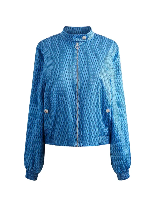 Fusalp Printed Biker Collar Bomber Jacket in Blue