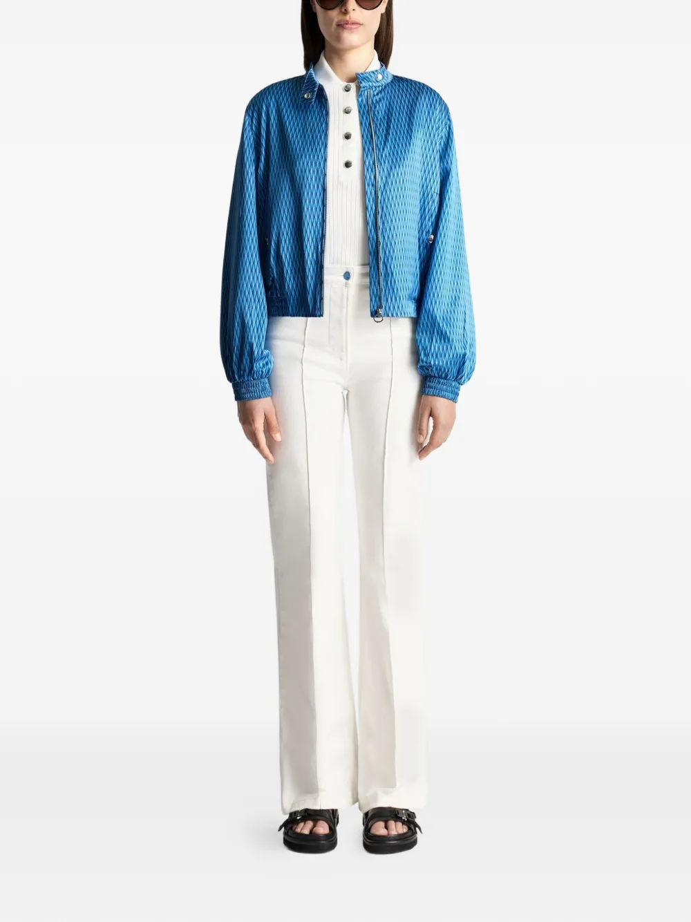  Fusalp Printed Biker Collar Bomber Jacket - Blue 