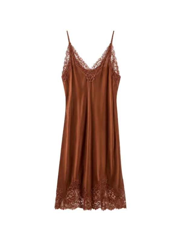 Gold Hawk Coco Bodice lace-trim Slip Dress | Brown