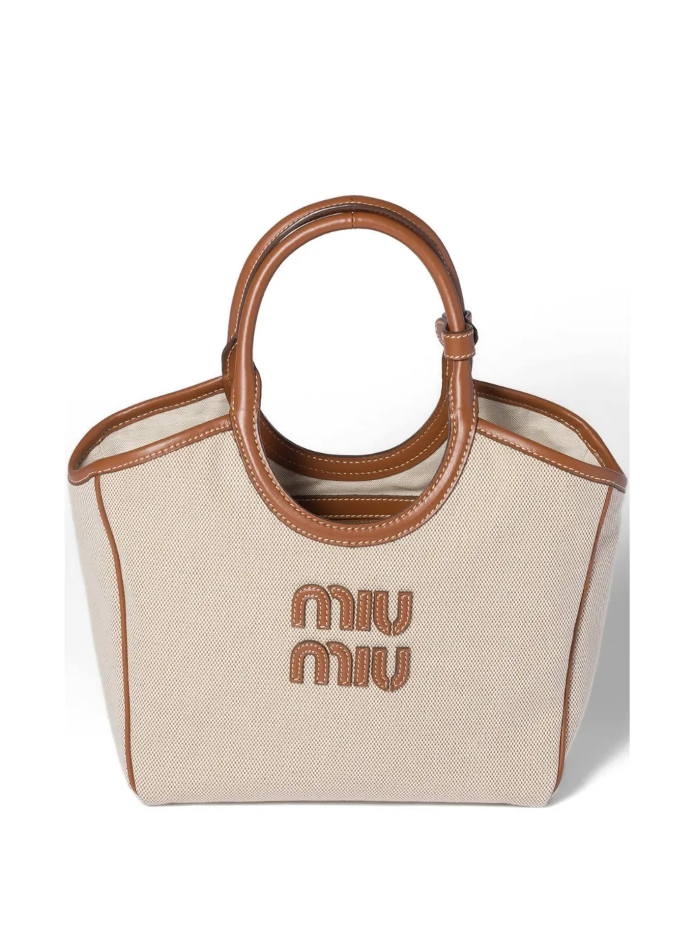 Miu Miu Ivy canvas and leather tote bag - Toni neutri