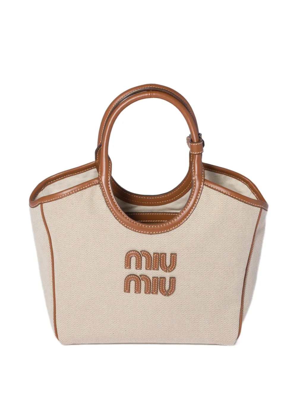 Miu Miu Ivy canvas and leather tote bag - Toni neutri
