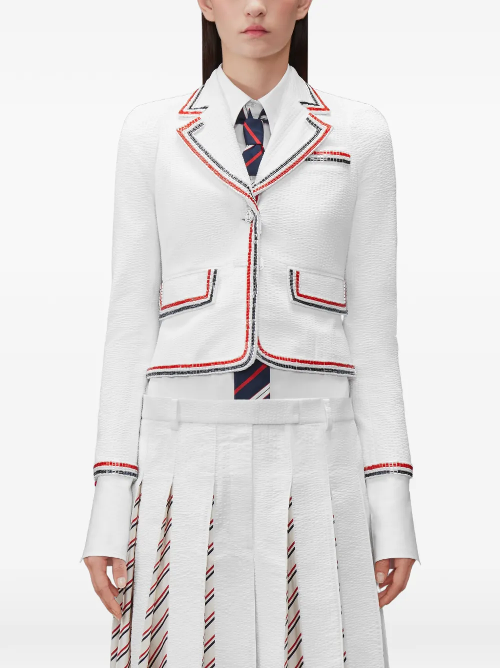 Thom Browne Cropped seersucker jack Wit
