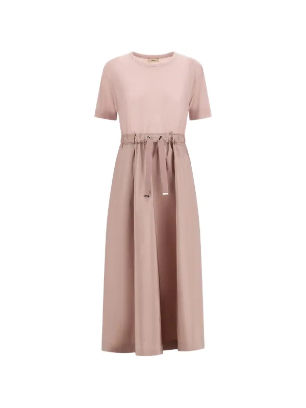 drawstring waist midi dress Women's Drawstring Waist Bubble Sleeve Midi Dress, Green
