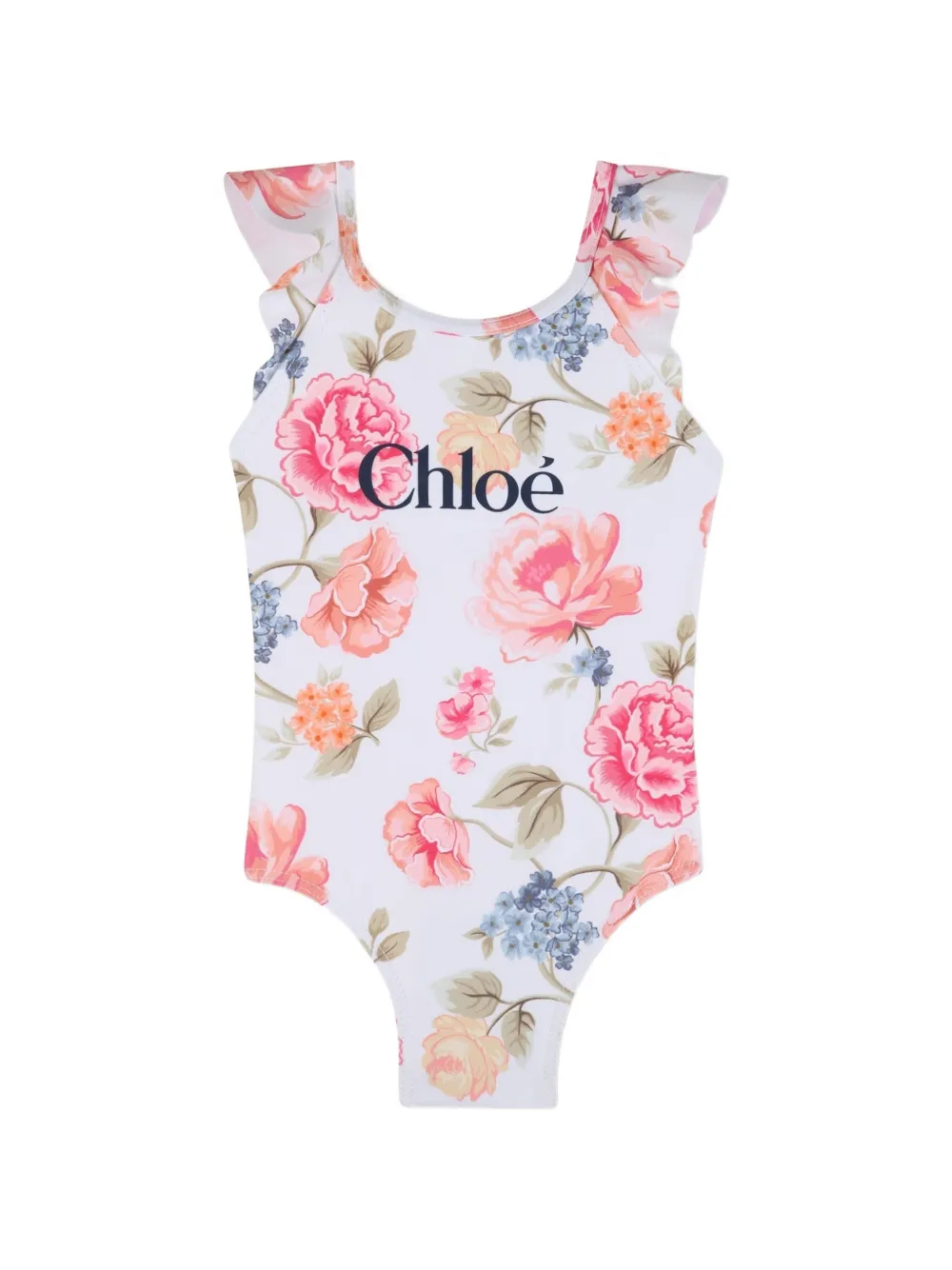 Chloé Kids ruffled floral-print top - Weiß
