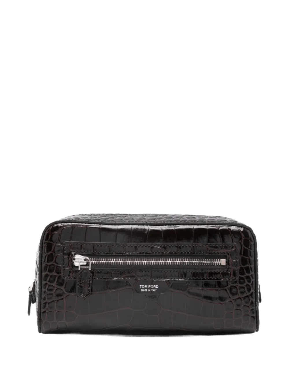 TOM FORD crocodile-embossed wash bag - Marrone