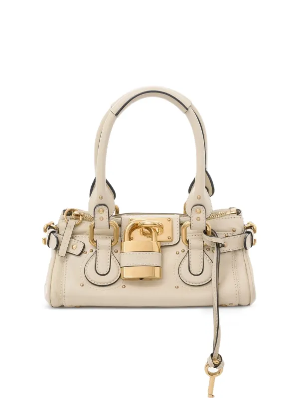 Chloé Small Paddington Handbag in Grained Leather in Neutrals