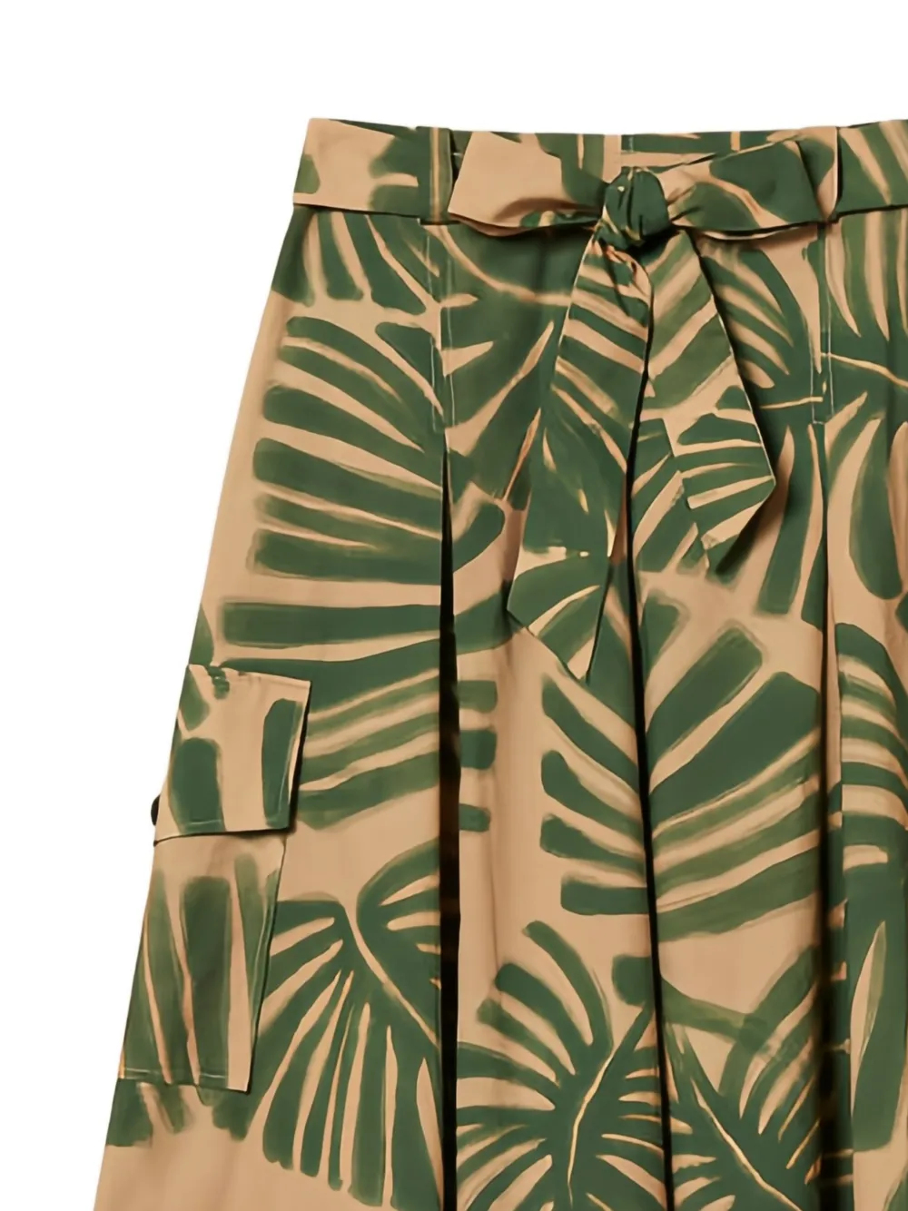  Twinset Leaf-print Belted Midi Skirt - Neutrals 