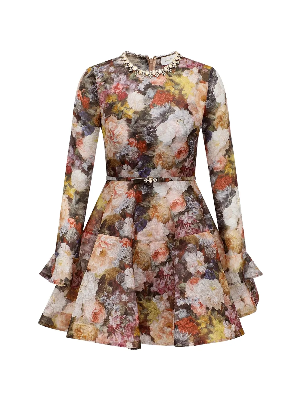 ZIMMERMANN Alchemy embellished floral-print mini dress - Marrone