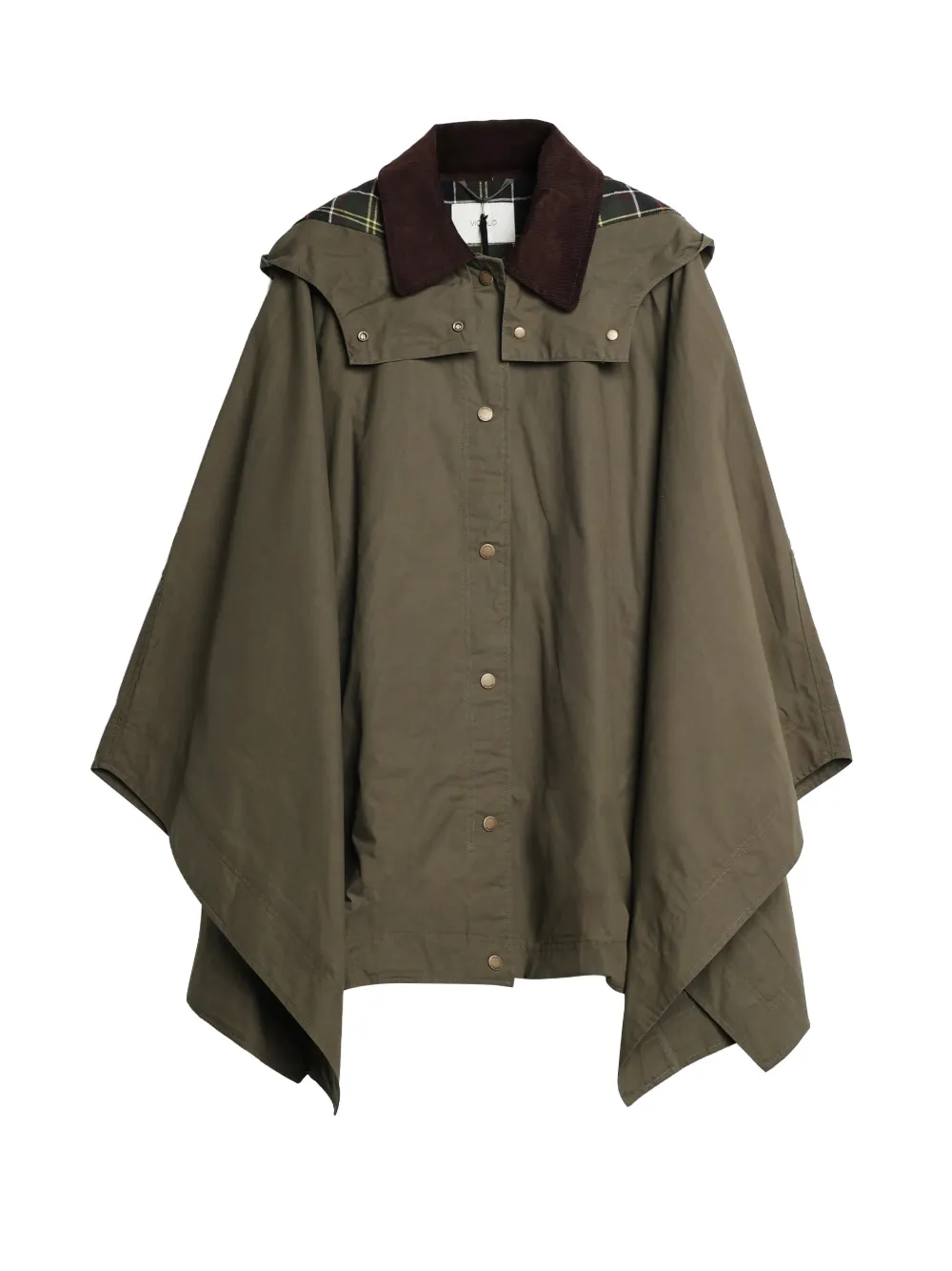 Vicolo Hooded Check-collar Cape Coat In Green