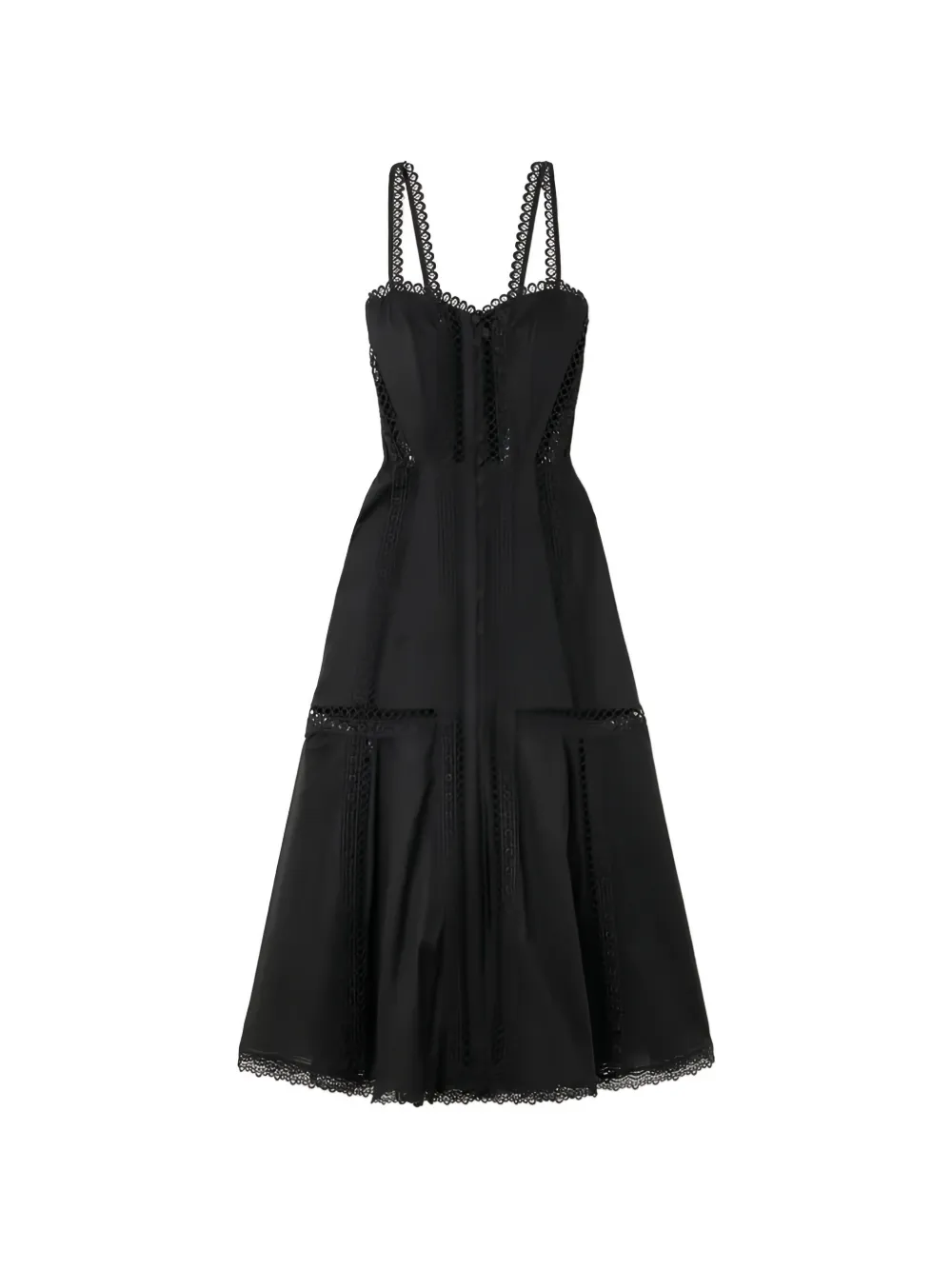 Charo Ruiz Dafelle Scalloped Guipure Lace-trimmed Cotton-blend Voile Midi Dress In Black