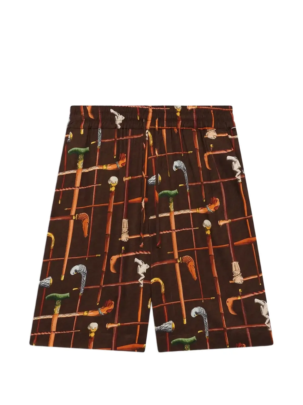 Drôle De Monsieur walking stick print shorts - Marrone