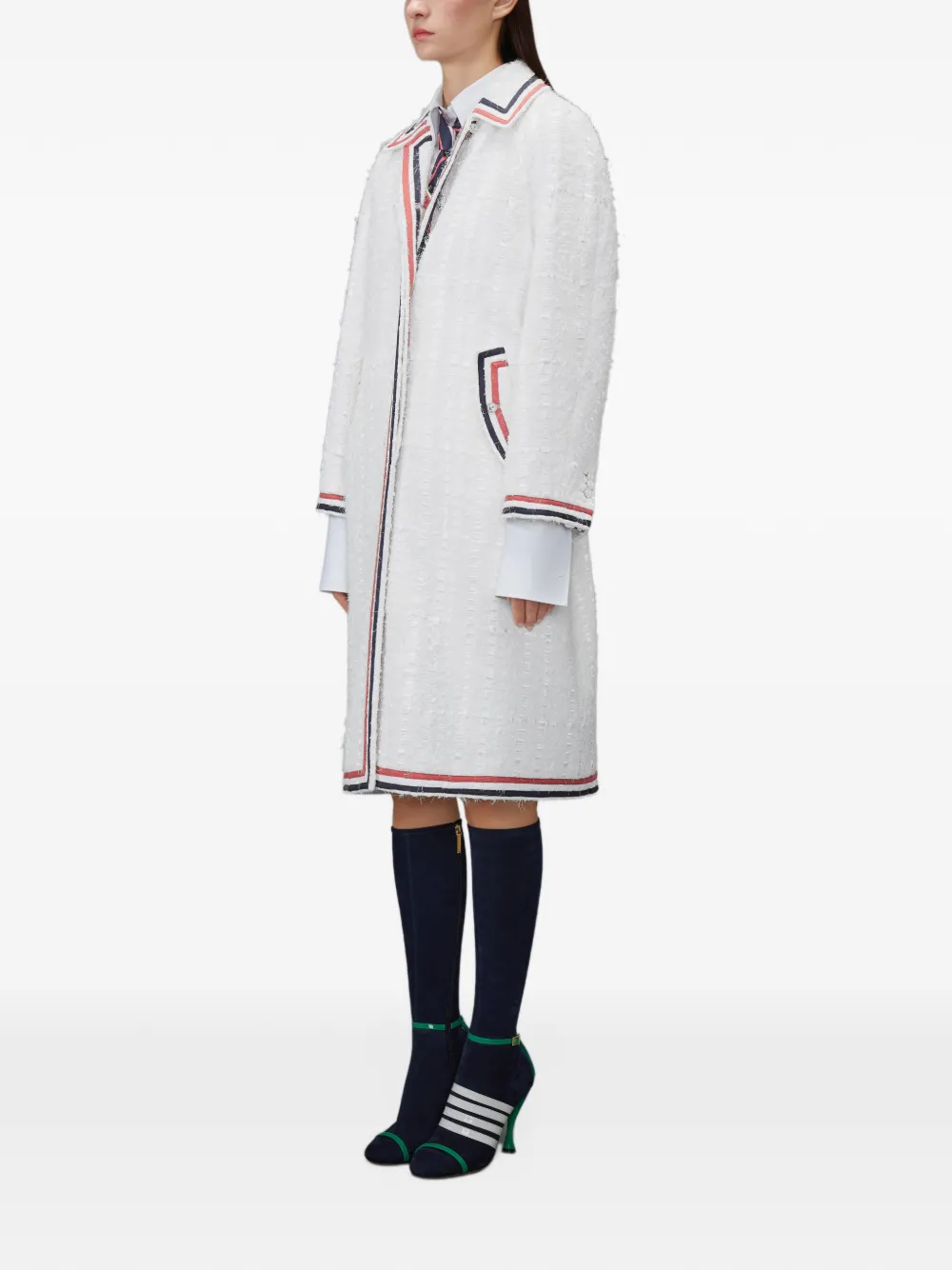 Thom Browne Tweed raglan jas met lint Wit