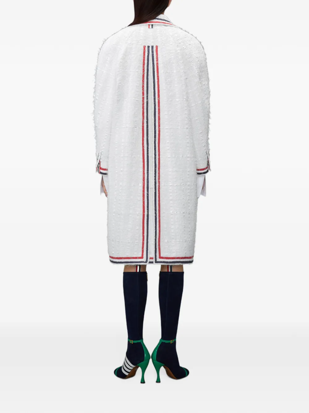 Thom Browne Tweed raglan jas met lint Wit