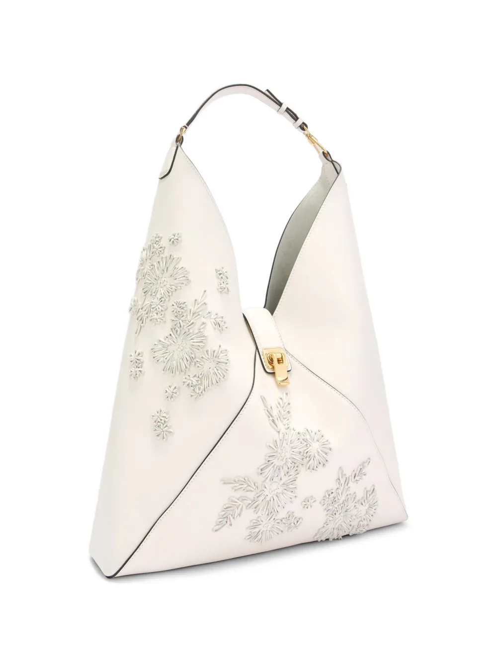 Ermanno Scervino Leren shopper met geborduurde bloemen Beige