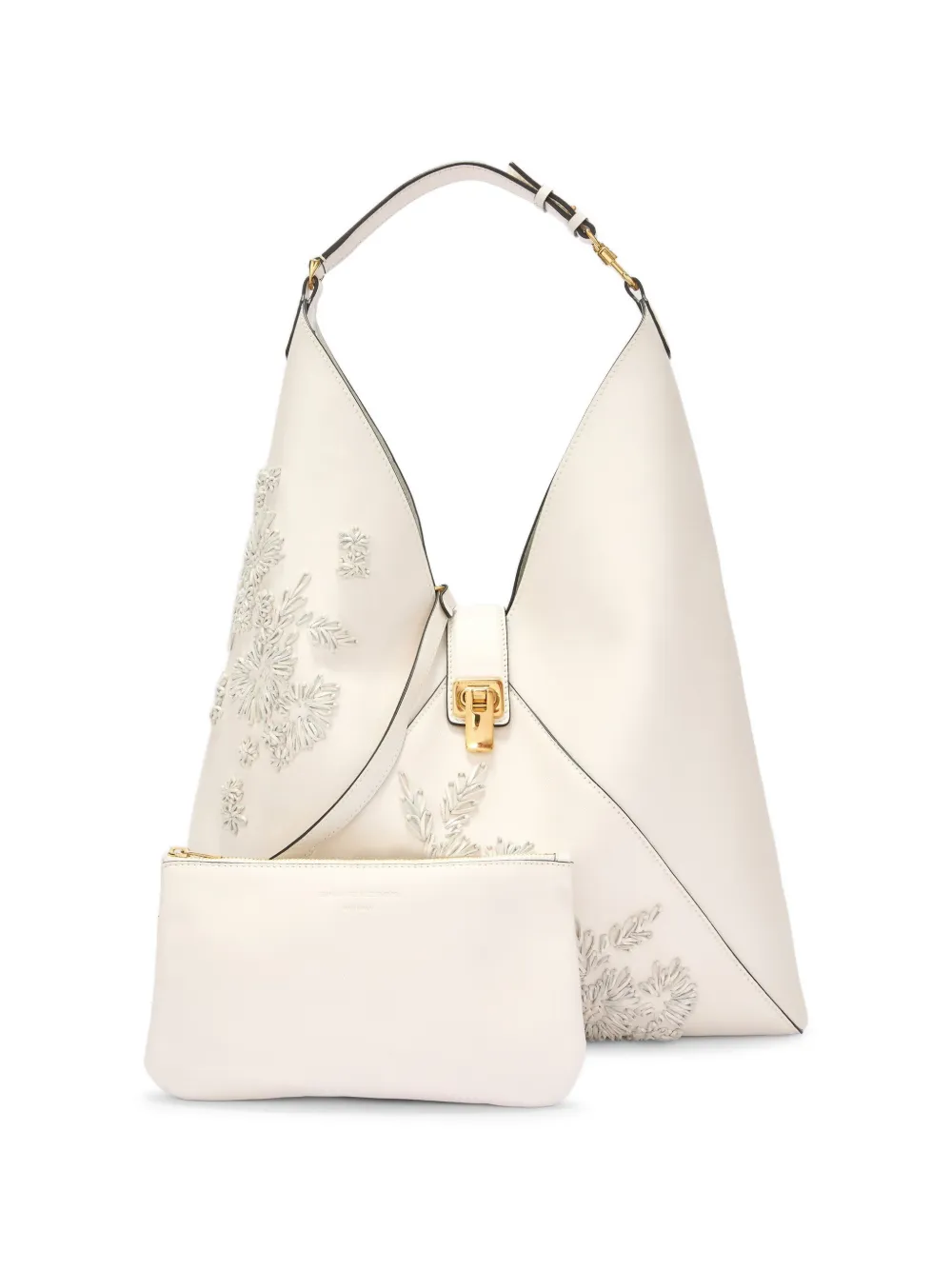 Ermanno Scervino Leren shopper met geborduurde bloemen Beige
