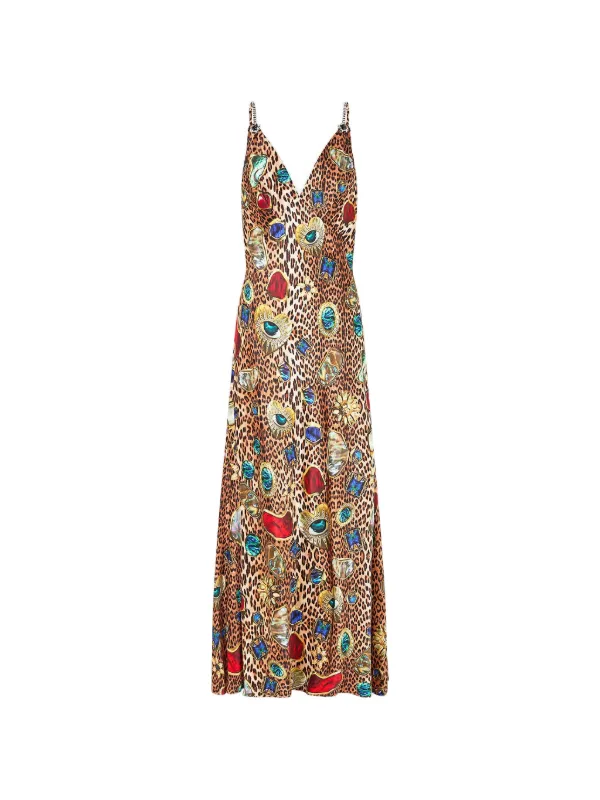 Camilla V-neck Printed Slip Dress in Neutrals