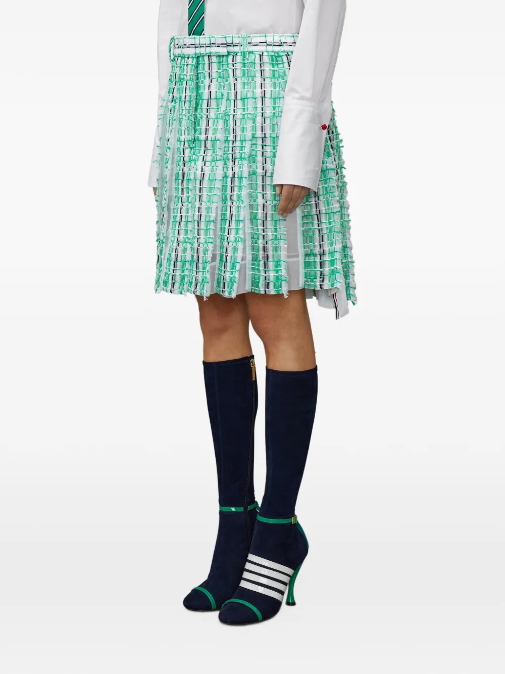 Thom Browne Gestreepte tweed low-waist plooirok Groen