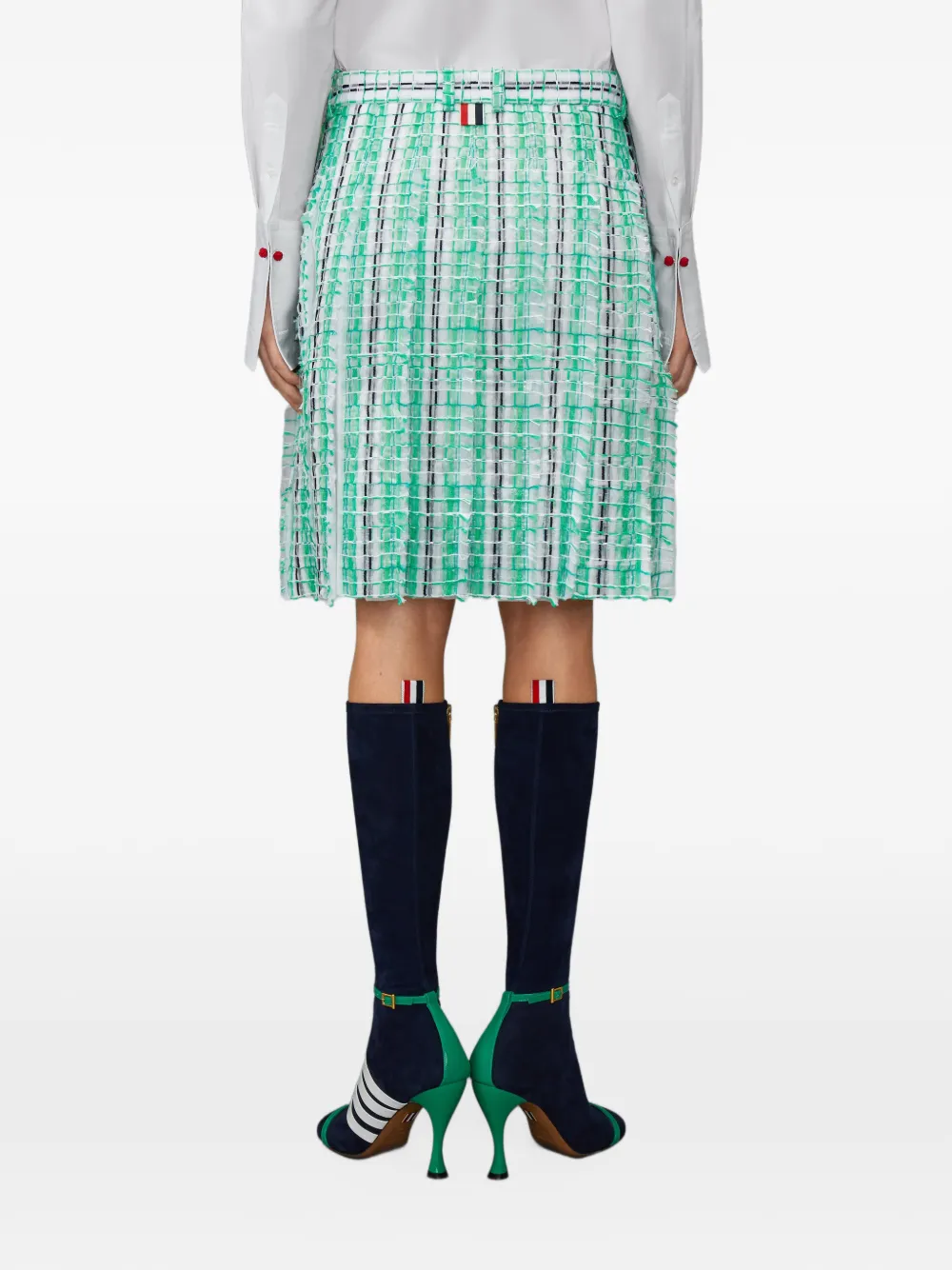 Thom Browne Gestreepte tweed low-waist plooirok Groen