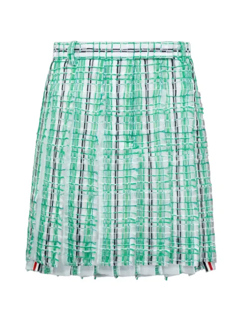 Thom Browne striped sheer tweed low-rise pleated skirt