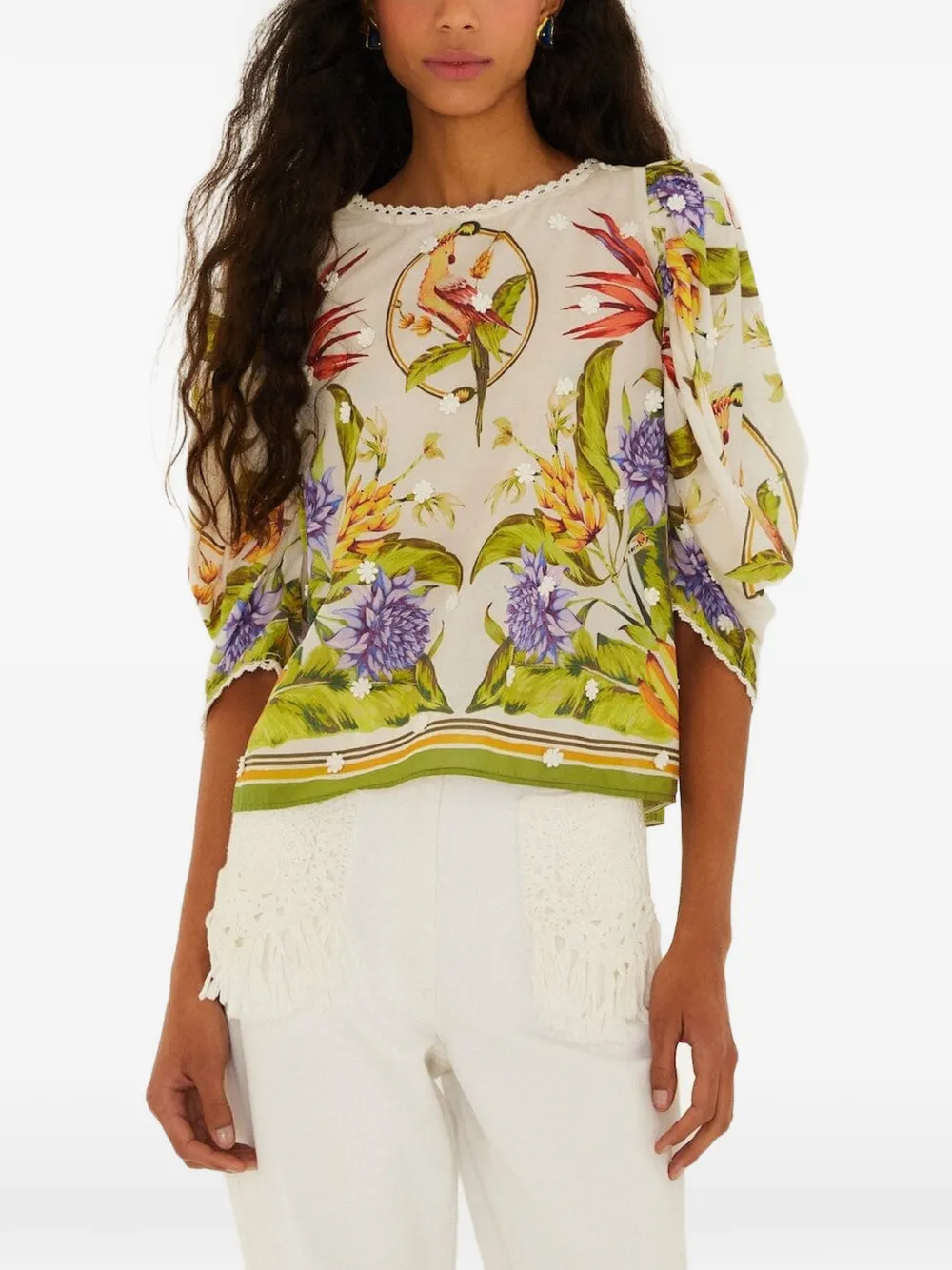 FARM Rio tropical-print blouse - Toni neutri