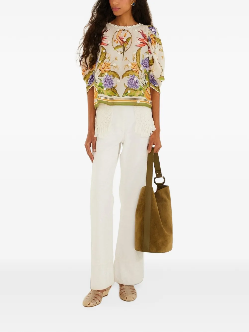 FARM Rio Blouse met tropische print Beige