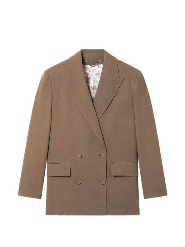 Golden Goose Double-breasted Blazer in Dove-gray Chevron Wool Blend in Brown