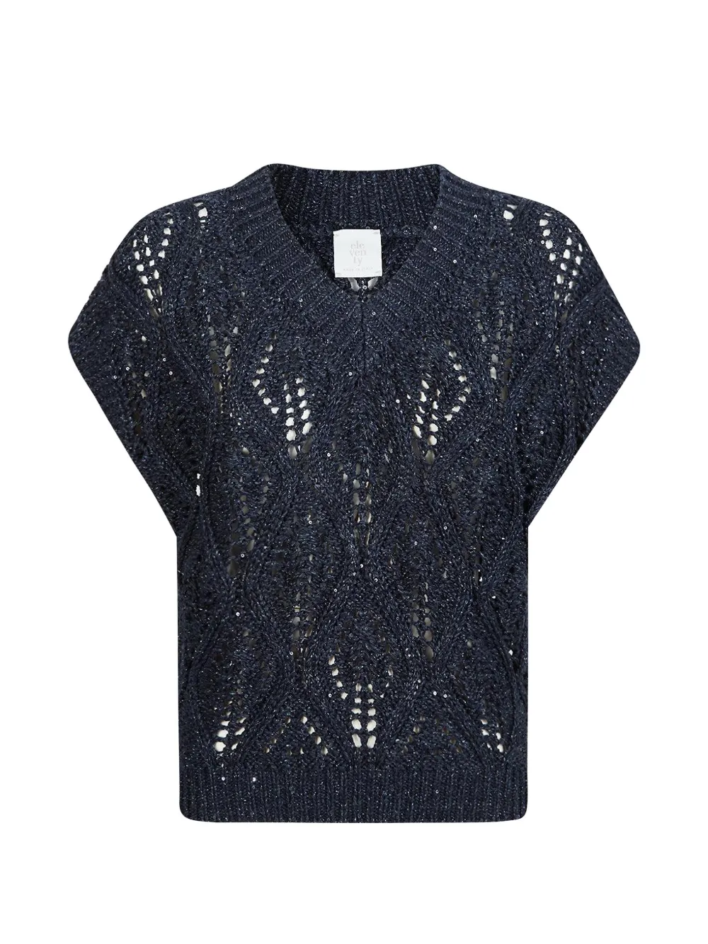 Eleventy open-knit V-neck T-shirt - Blau